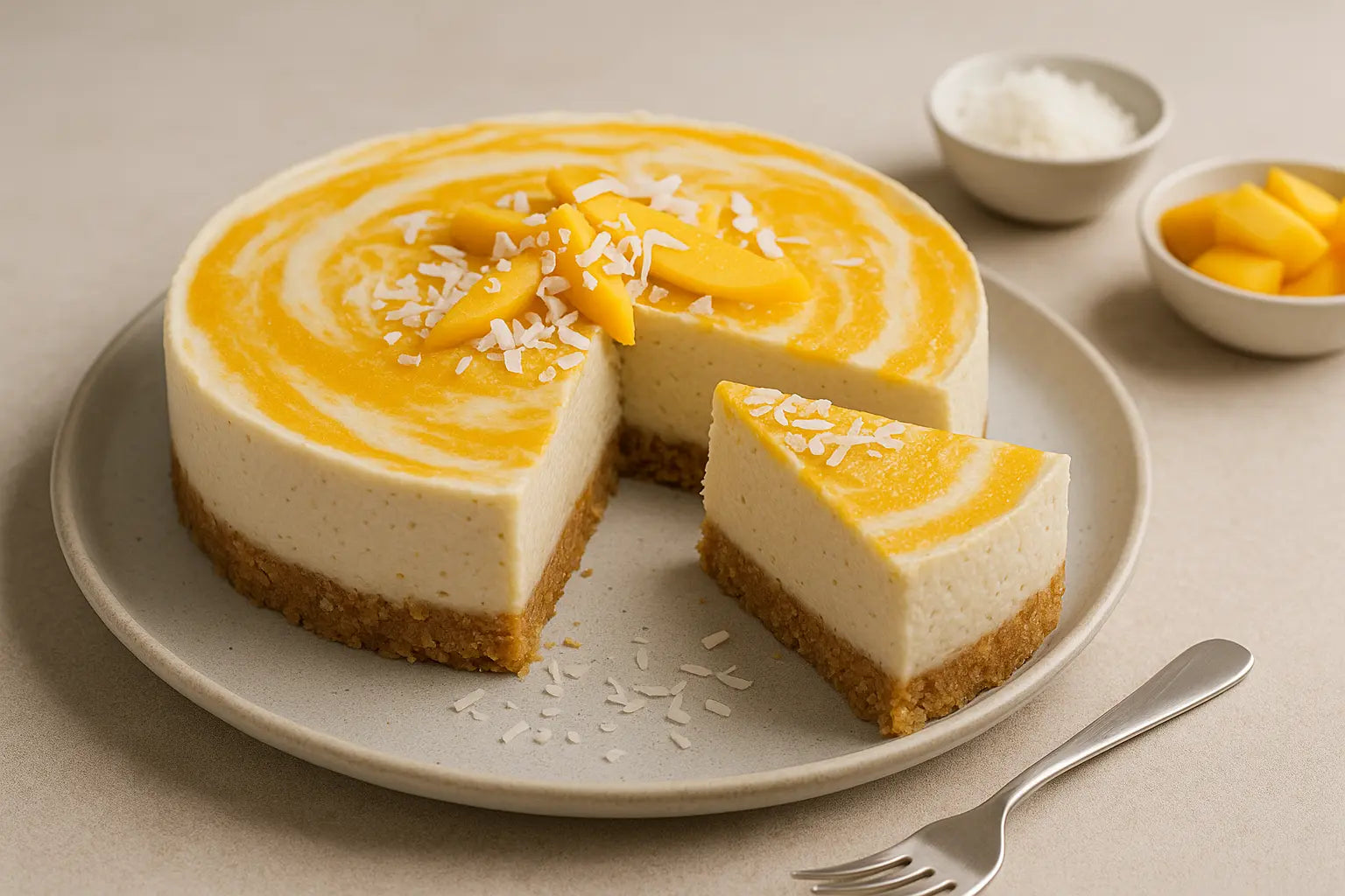Kokos-Mango-Protein-Käsekuchen vegardians GmbH