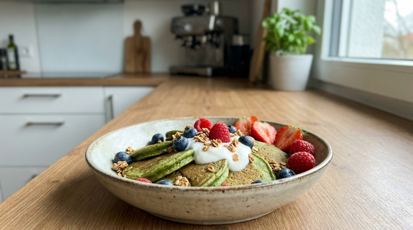 Matcha Protein Pancake Bowl – gesundes Trend Frühstück