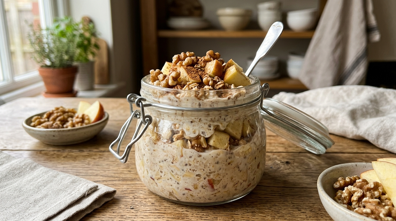 Apple Pie Overnight Oats mit Protein – vegan & gesund