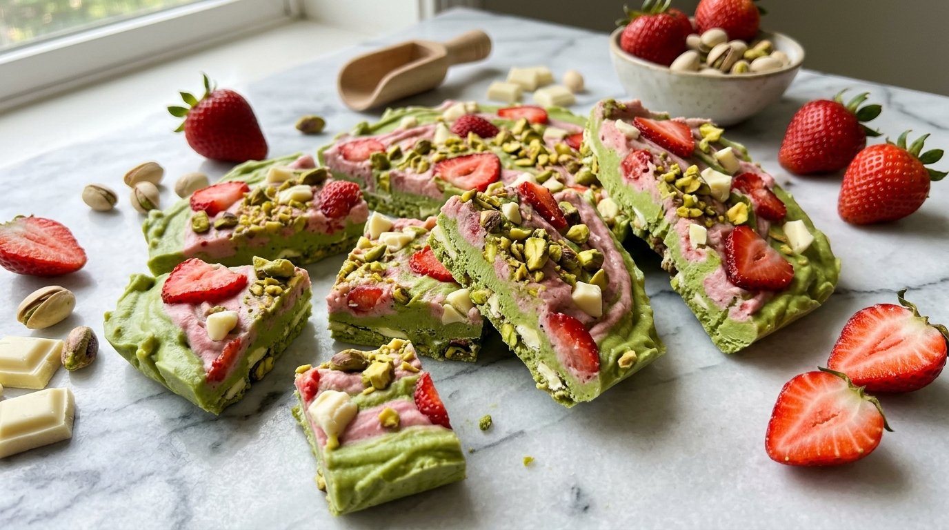 Matcha Strawberry Yogurt Bark vegan mit Protein