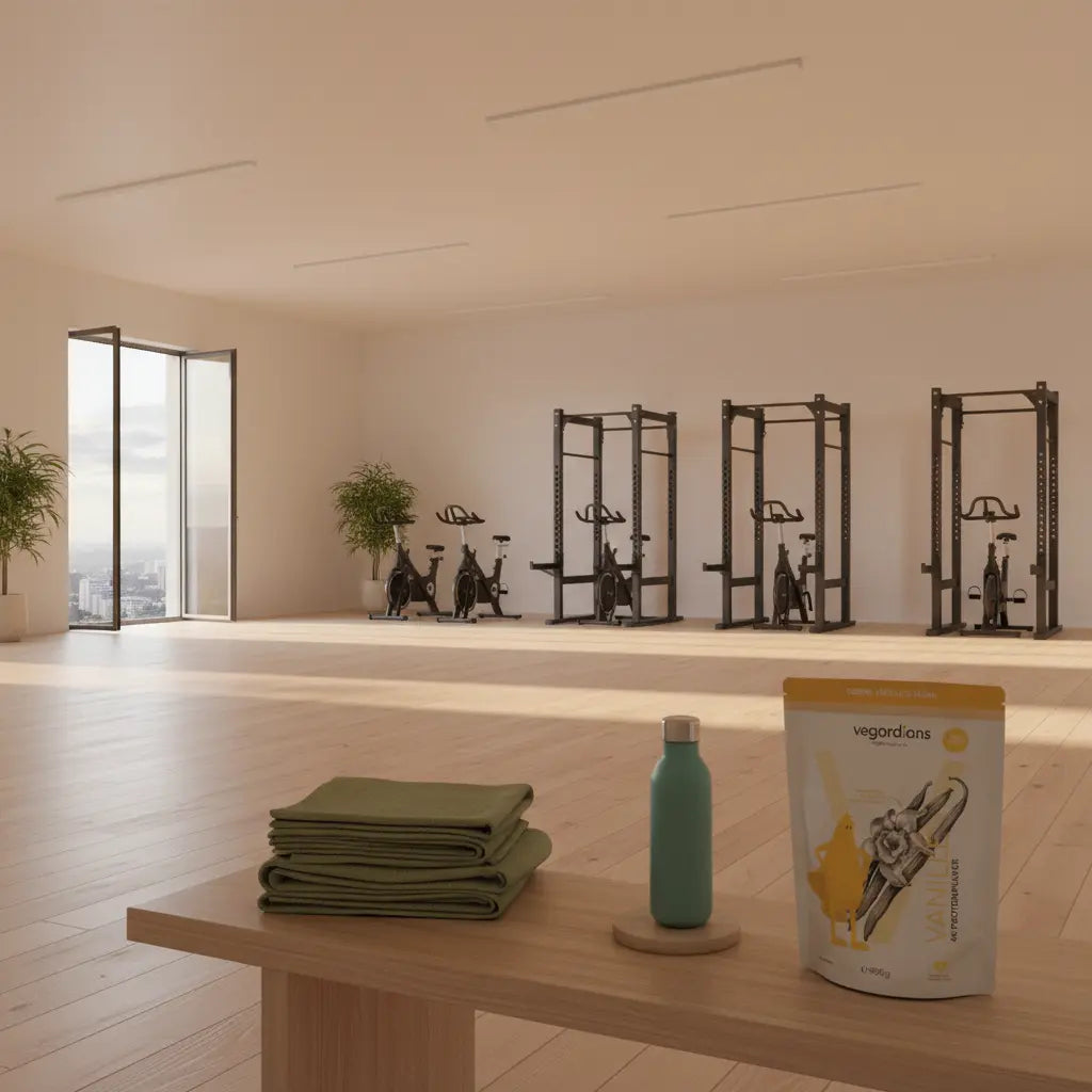 Leeres, modernes Fitnessstudio im warmen Morgenlicht mit Holzfußboden und geordneten Geräten — Welche Uhrzeit ist am besten für ein Fitnessstudio?