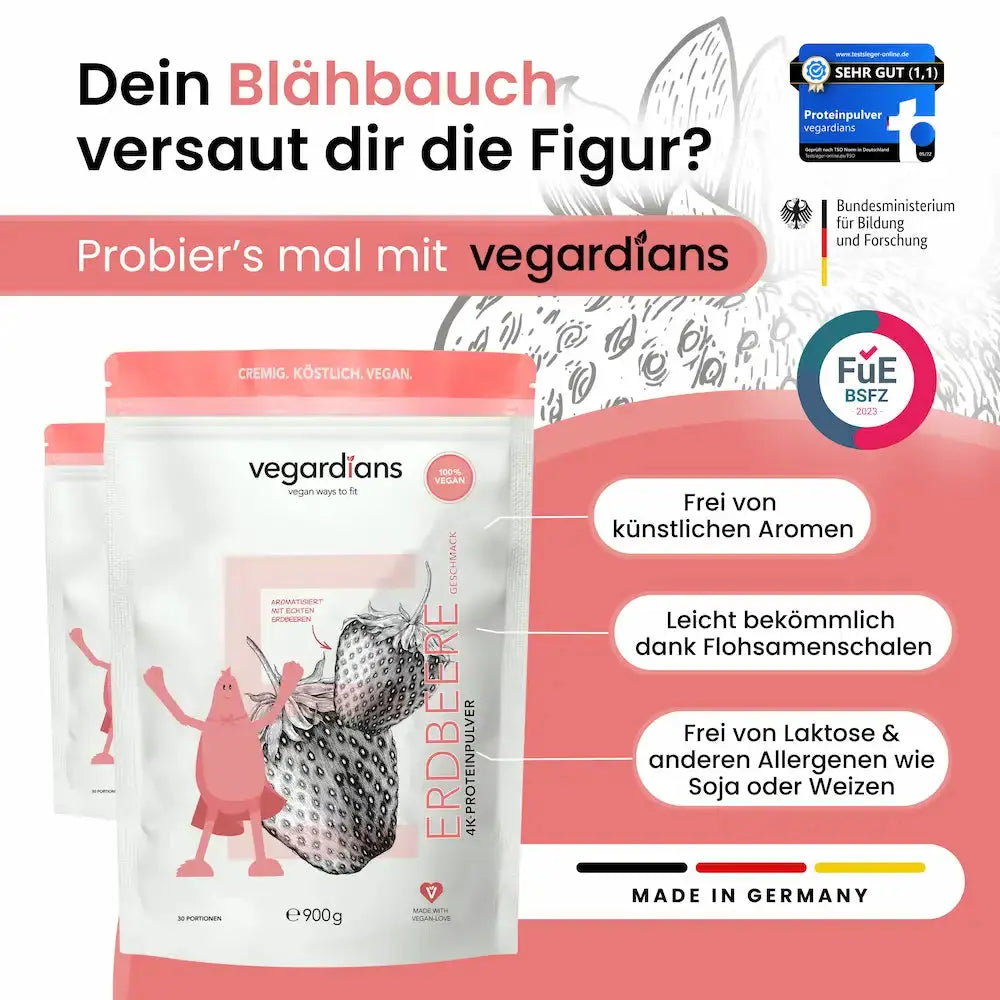 Vegardians Vegan Erdbeere Protein für ein gesundes und Veganer Leben. Ernährungszusatz für Muskelaufbau und tägliche Unterstützung.