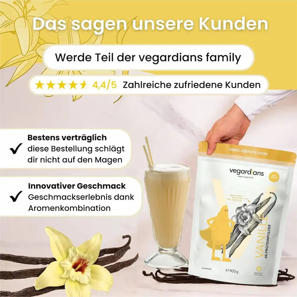Vegardians Vegan Vanille Protein für ein gesundes und Veganer Leben. Ernährungszusatz für Muskelaufbau und tägliche Unterstützung.