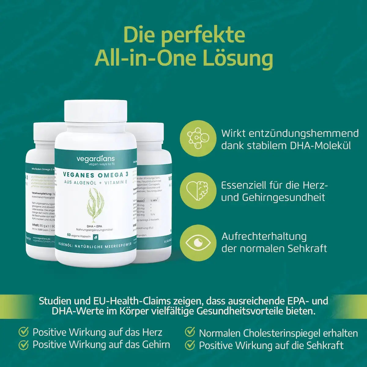Vegardians Veganes Omega 3 Algenöl – 620 DHA + EPA für ein gesundes und Veganer Leben. Ernährungszusatz für Muskelaufbau und tägliche