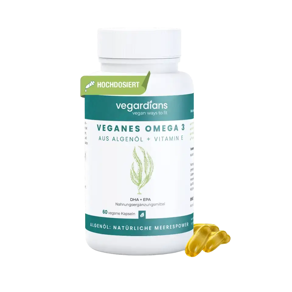 Veganes Omega 3 Algenöl-Kapseln – pflanzliche DHA + EPA, 60 vegane Kapseln.