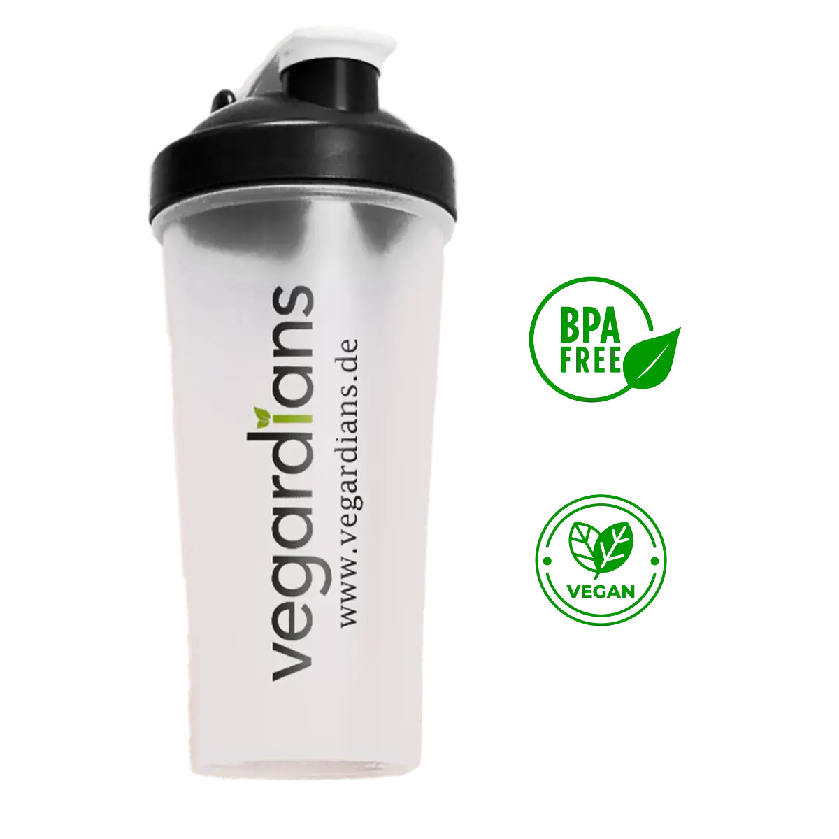 Vegardians Protein Shaker with spiral stainless steel ball and BPA-free design.