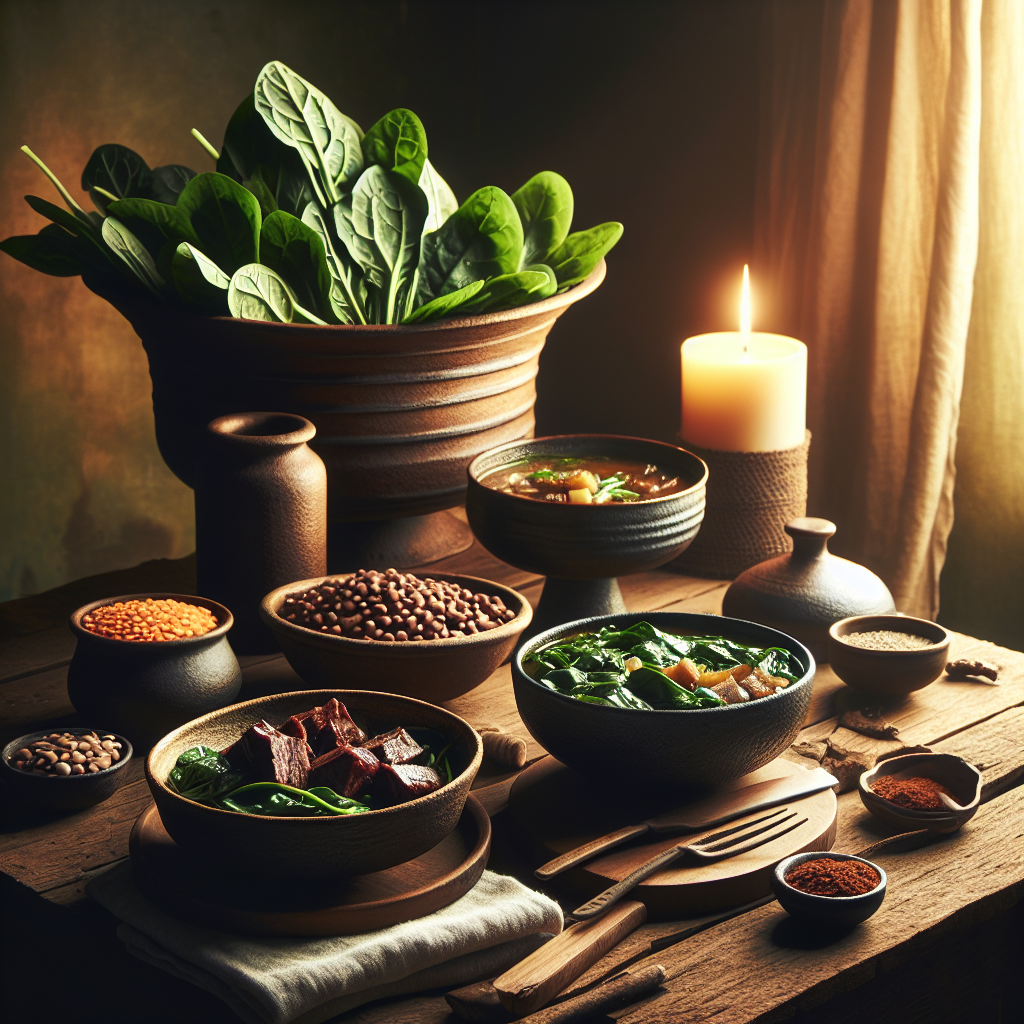 A welcoming table arrangement showcasing iron-rich foods in a homely environment.