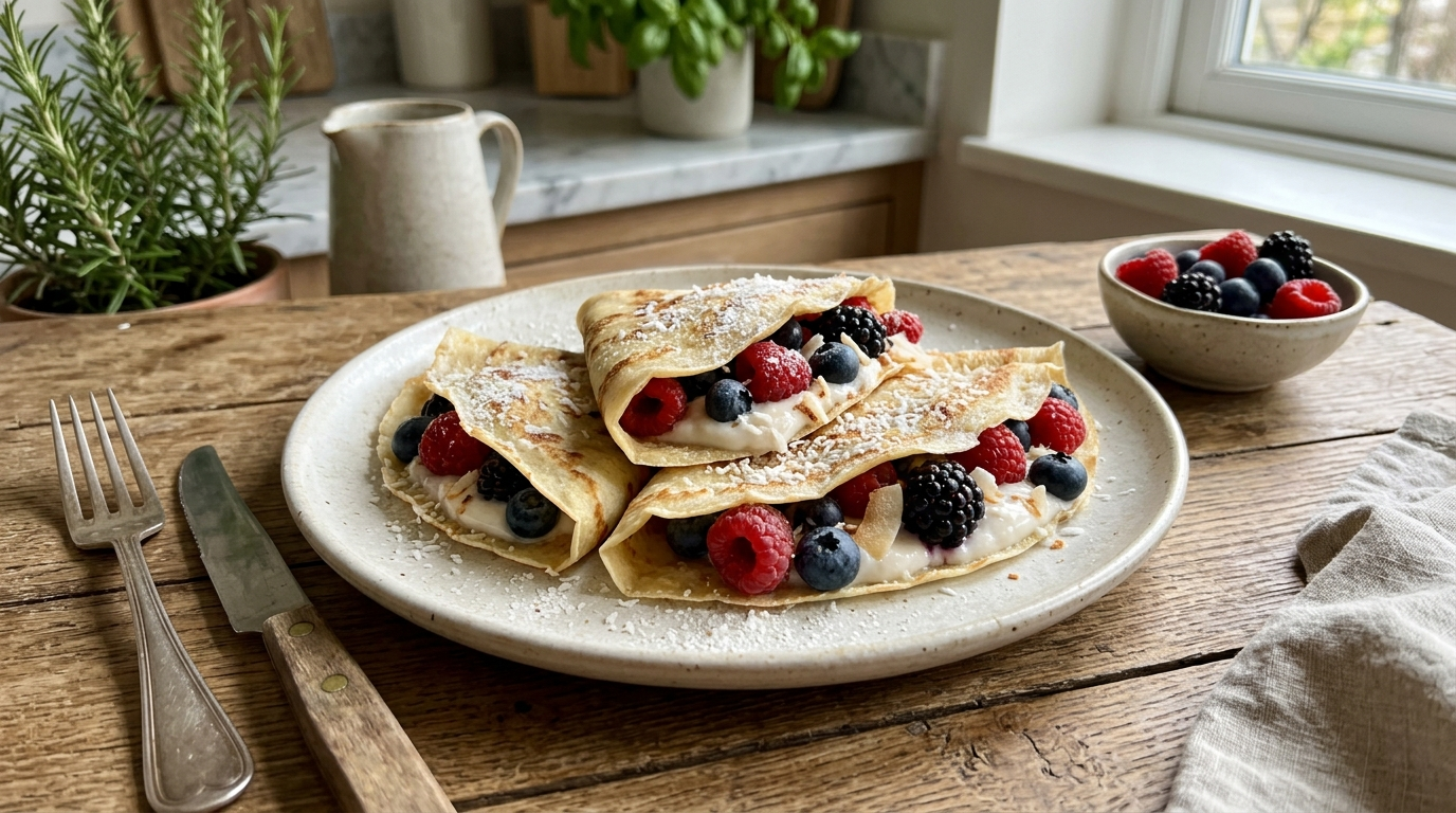 Kokos Protein-Crepes (vegan, dünn & weich)