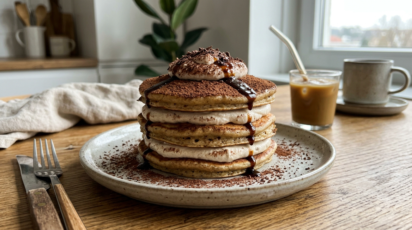 Iced Coffee Protein Pancakes mit Tiramisu-Vibe