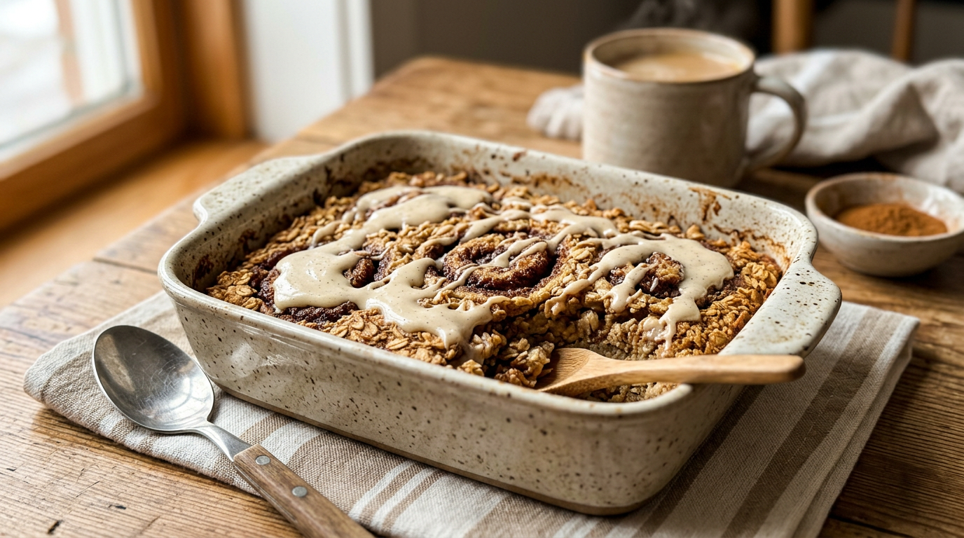 Cinnamon Roll Baked Oats mit Protein vegan