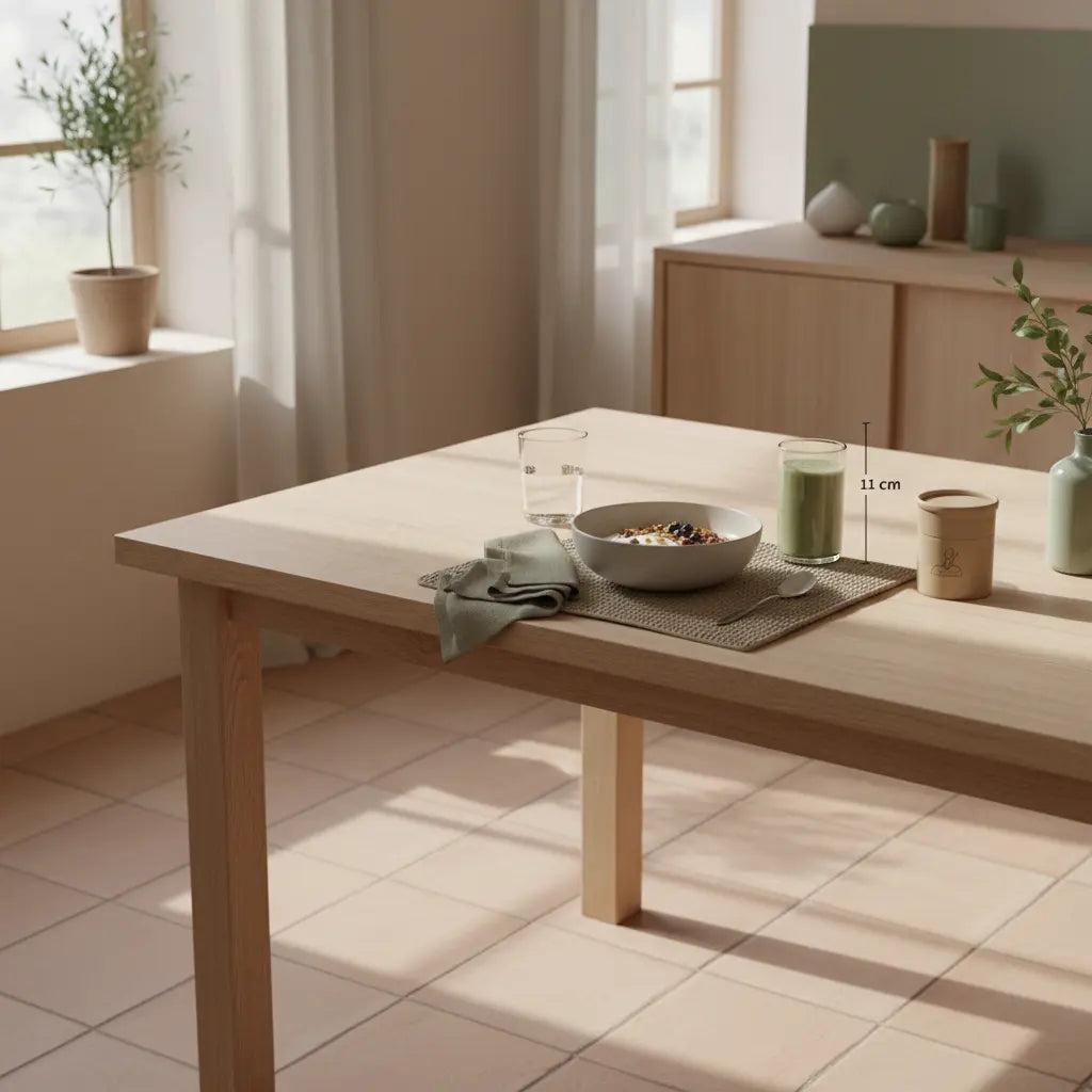 Minimalistisches Morgenfrühstück in europäischer Küche mit veganer Granola-Schale, Shake, Wollakzenten und Keramik – warum fühle ich mich im winter gesünder
