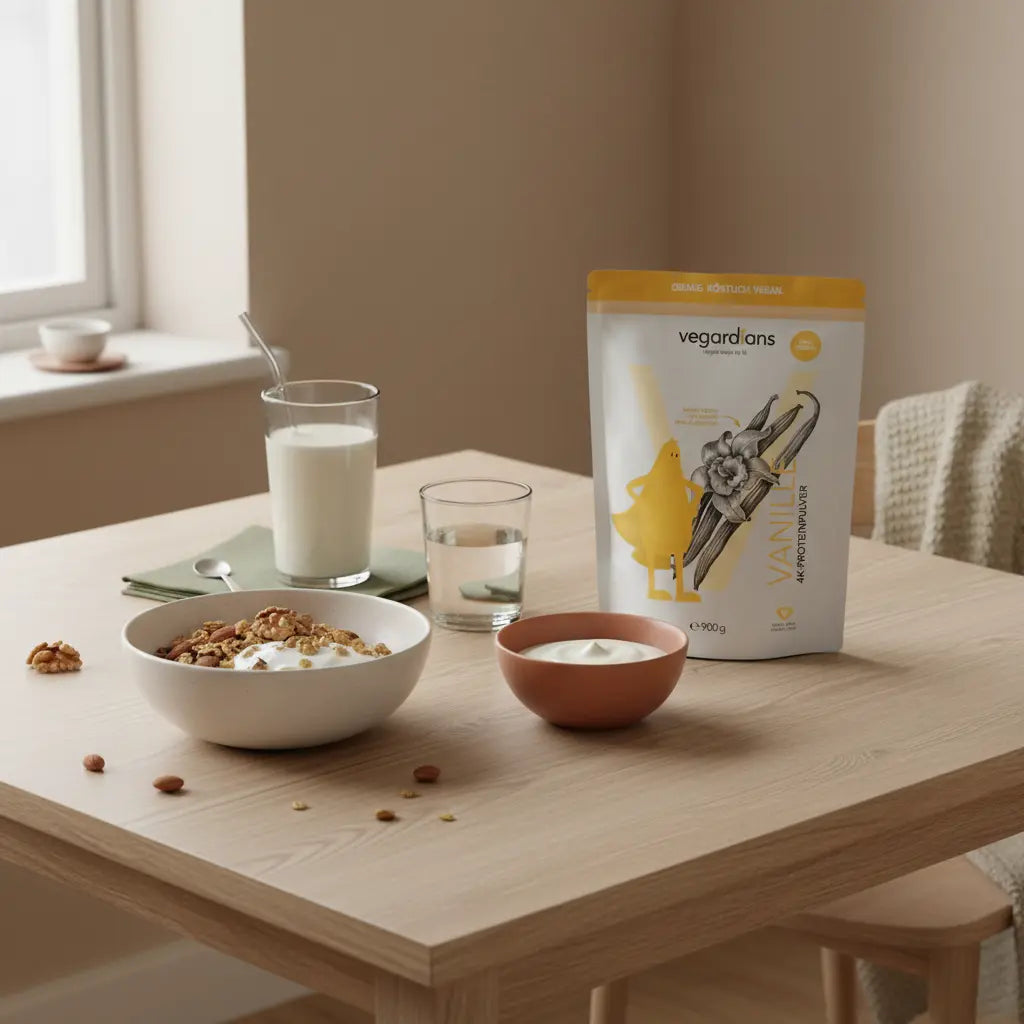 Sanfte Morgenlicht-Küchenszene mit veganer Mahlzeit auf nachhaltigem Holztisch und minimaler Winter-Ästhetik — Wie teuer ist im Durchschnitt ein Fitnessstudio?