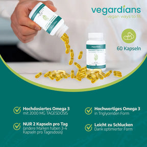 Vegardians Veganes Omega 3 Algenöl – 620 DHA + EPA für ein gesundes und Veganer Leben. Ernährungszusatz für Muskelaufbau und tägliche