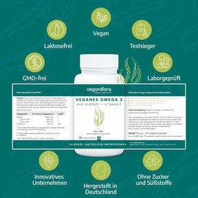 Vegardians Veganes Omega 3 Algenöl – 620 DHA + EPA für ein gesundes und Veganer Leben. Ernährungszusatz für Muskelaufbau und tägliche