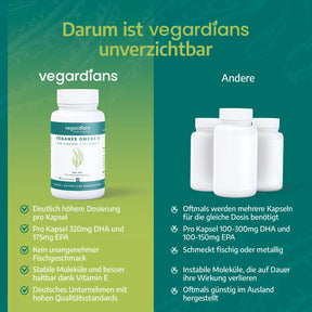 Vegardians Veganes Omega 3 Algenöl – 620 DHA + EPA für ein gesundes und Veganer Leben. Ernährungszusatz für Muskelaufbau und tägliche