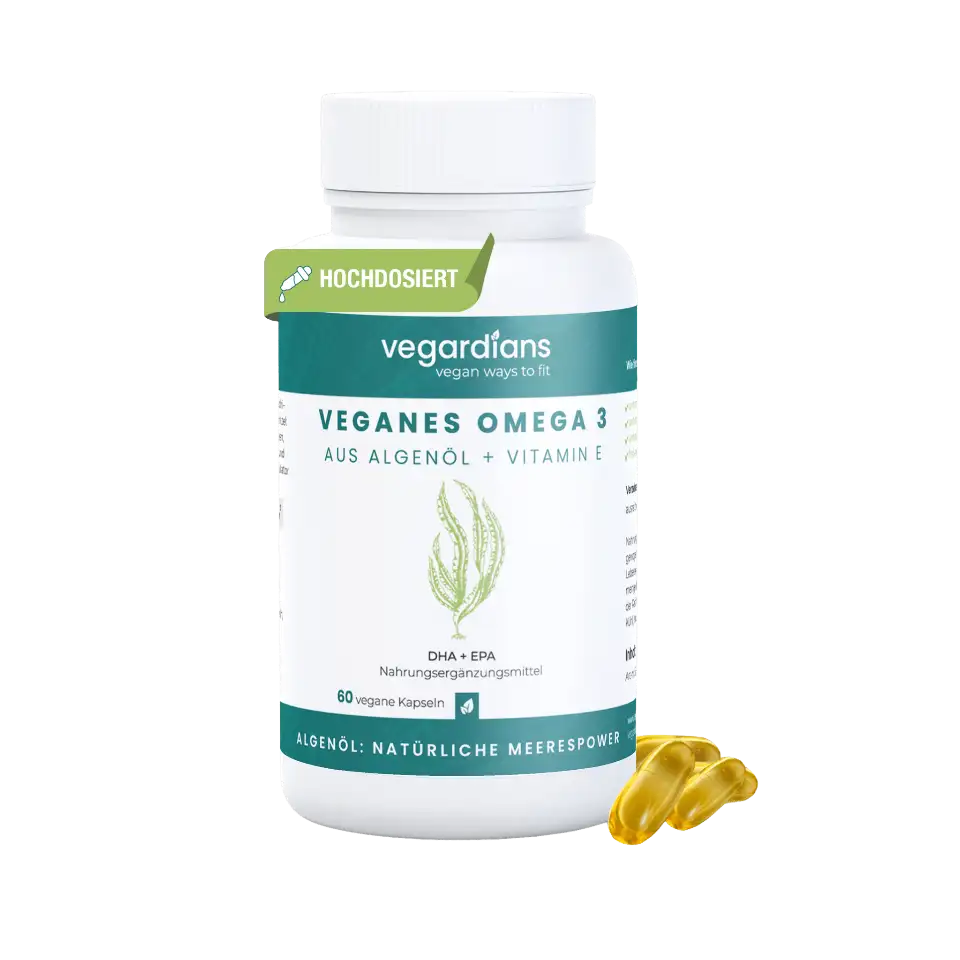 Veganes Omega 3 Algenöl-Kapseln – pflanzliche DHA + EPA, 60 vegane Kapseln.
